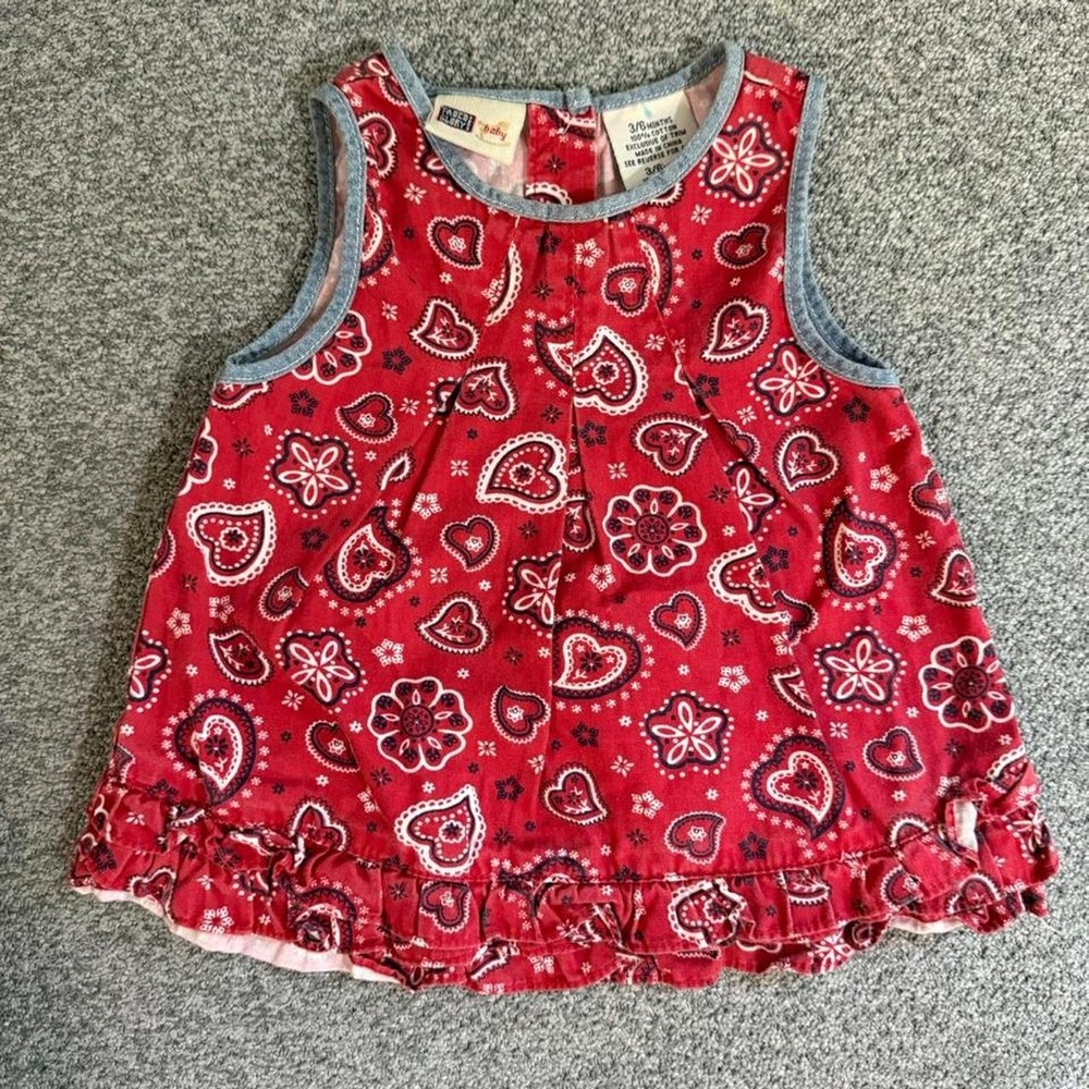 Vintage Faded Glory Baby Girl Paisley Heart Dress Red White Blue 3-6 Months